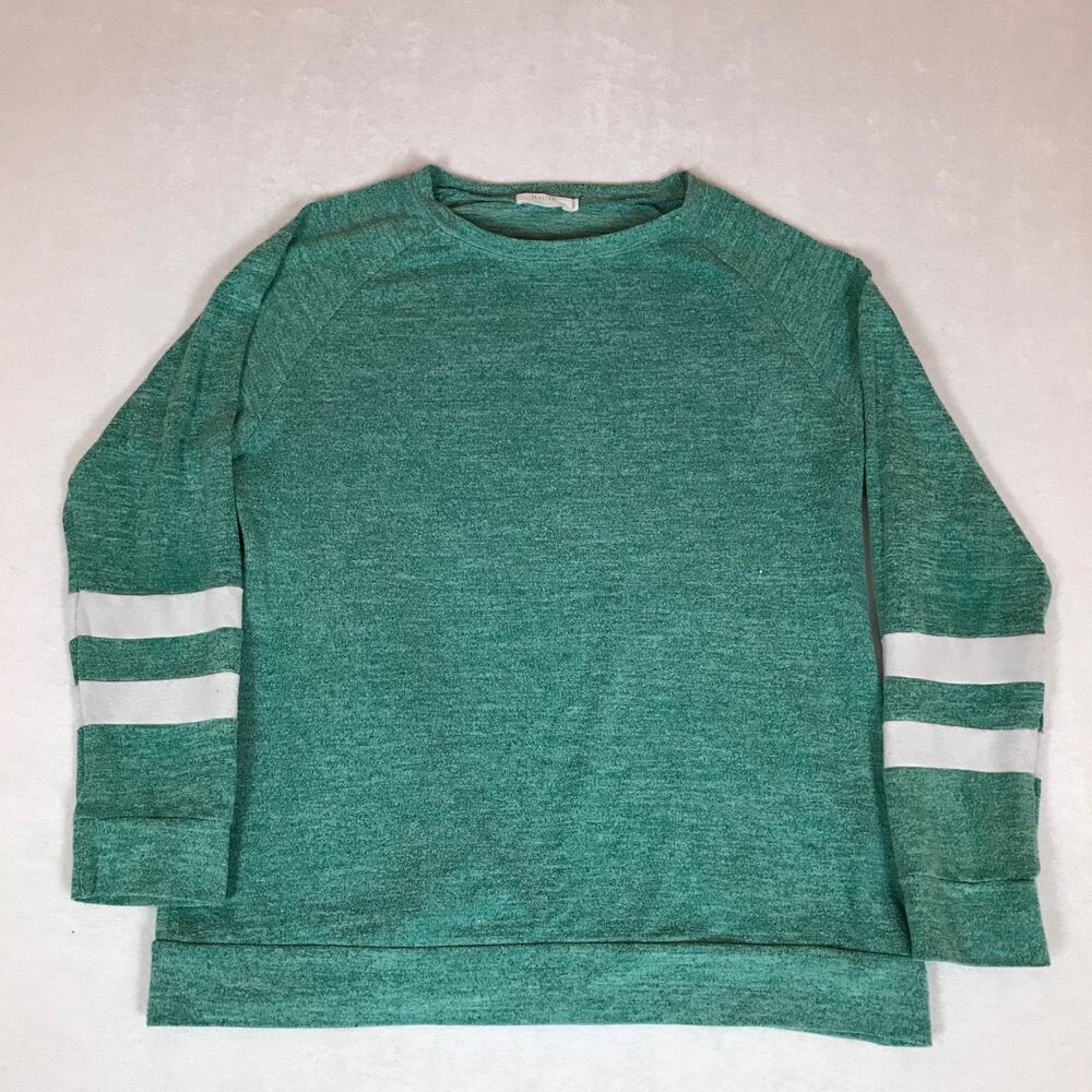 Haute Green Cotton Blend Preppy Varsity Crewneck Sweatshirt XL
